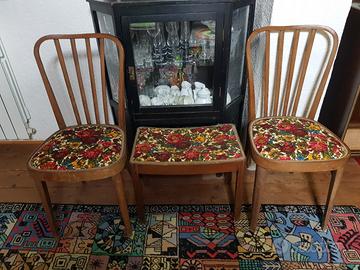 Set vintage 2 sedie + sgabello anni '70 in legno 