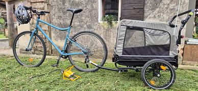 BICICLETTA CON CASCHETTO E CARRELLO PORTA CANI