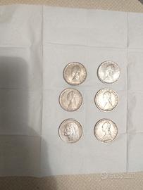 500 lire argento 6 monete(66 grammi)