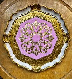 Vassoio tondo in legno decorato stile Shabby Chic
