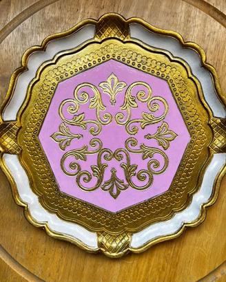 Vassoio tondo in legno decorato stile Shabby Chic