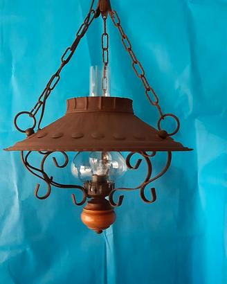 Lampadario a lanterna in ferro battuto antico