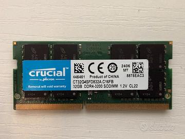 RAM Crucial 32GB DDR4 3200 SODIMM CT32G4SFD
