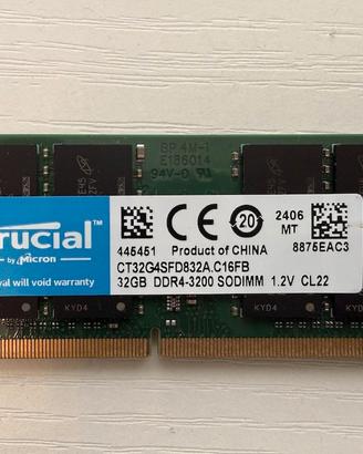RAM Crucial 32GB DDR4 3200 SODIMM CT32G4SFD