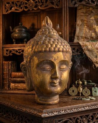 Testa di Buddha color Oro Anticato (Altezza 20 cm)