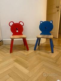 set di 2 sedie per bambini in legno tema animali