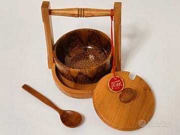 FORMAGGIERA NUOVA IN LEGNO DI TEAK E CERAMICA