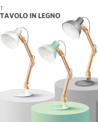 Lampada Scrivania TOMONS Legno + Lampadina Smart