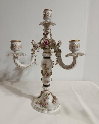 Candeliere Ceramica Capodimonte con Oro- Roselline