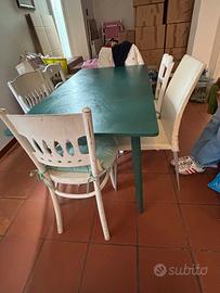 Tavolo da guardino con 6 sedie colore verde