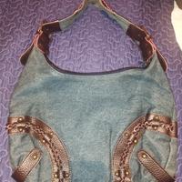 Borsa vintage in denim e cuoio.