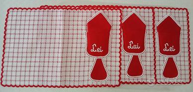 3 tovagliette americane LUI LEI con tovaglioli