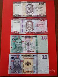 Set collezione 4 banconote Liberia e Eswatini Fds