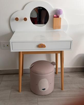 Scrivania toeletta trucco bambina bianca legno
