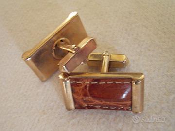 Fermacravatte e gemelli  vintage  in coccodrillo