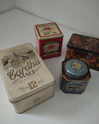 Set scatole latta antiche whisky caffe thè biscott