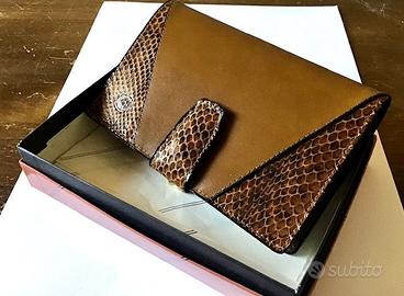 Portafoglio donna in pelle e rettile, NUOVO