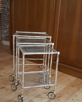 Tavolini Nido vintage con Ruote Placcati Argento