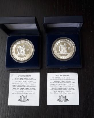 ARGENTO 25 e silver ecu IRLANDA 1992 PROOF _LEGGI