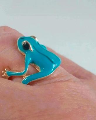 anello vintage smaltato a forma di ranocchia celes