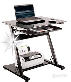 Scrivania pc nera con piano in vetro