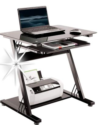 Scrivania pc nera con piano in vetro