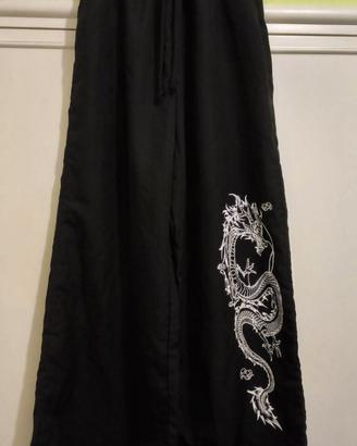Pantaloni orientali neri con drago