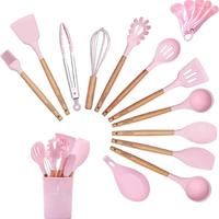 set utensili da cucina in silicone rosa o grigio