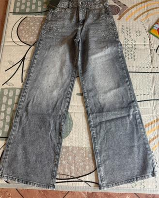 Jeans palazzo con brillantini