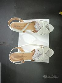 women's white heeled sandals, size 43