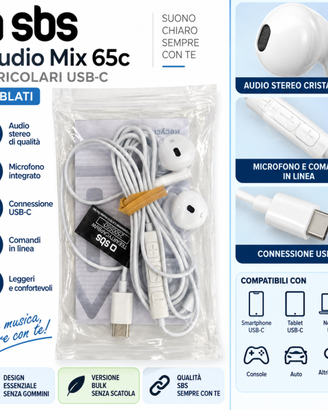 Auricolari Sbs Studio Mix 65c USB-C Cablati con