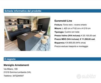 Cucina laccata fenix nera; schienale rovere ontano