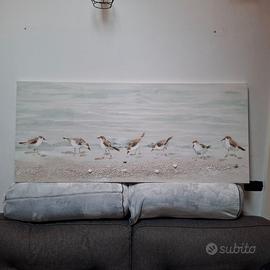 Quadro canvas 150x65 paesaggio marinno e gabbiani