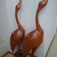 Coppia di grandi gru in legno intagliato – Asia, a