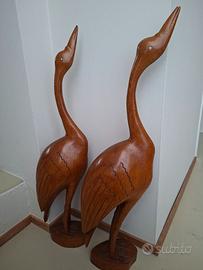 Coppia di grandi gru in legno intagliato – Asia, a