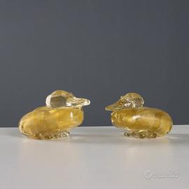 Coppia di Papere in Vetro di Murano