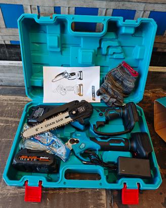 Kit Mini Motosega 6" + Forbici Potatura Batteria 4