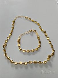 COLLANA BRACCIALE CHICCO CAFFÈ PLACCATE ORO 18k