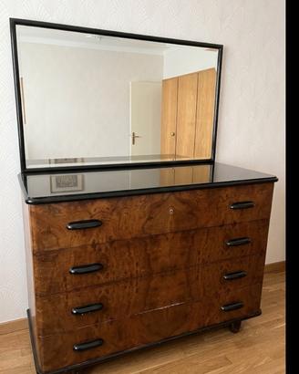 Comò Vintage Art Déco in Radica di Noce con Specch