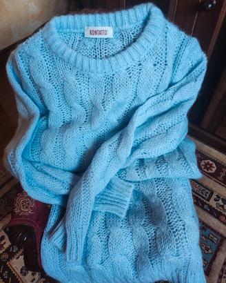 Maxi maglione trecce Kontatto in lana mohair