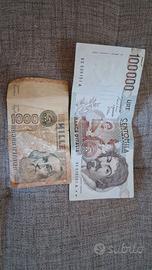 Banconote centomila lire e mille lire