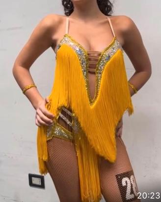 Abito gara caraibico giallo frange strass S/m