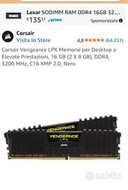 RAM ddr4 Corsair vegeance 2x8 (16gb) 3200 mhz 