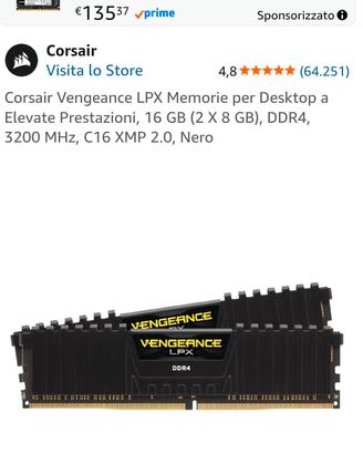 RAM ddr4 Corsair vegeance 2x8 (16gb) 3200 mhz 