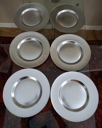 6 sottopiatti in vetro argentato