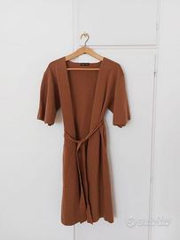 Cardigan S marrone in stile kimono con cinturino