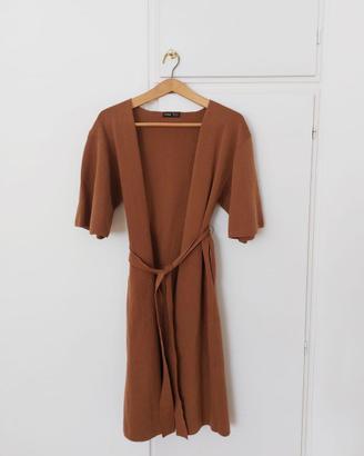 Cardigan S marrone in stile kimono con cinturino