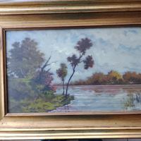 Quadro olio Giuseppe Damilano, "Il Po a Carignano"