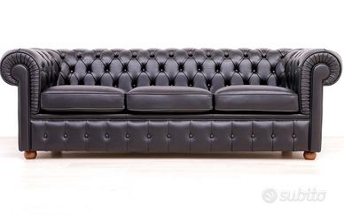 divano originale Chesterfield 3posti in pelle nero