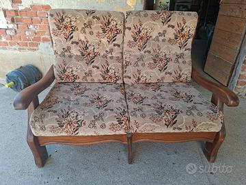 divanetto 2/ 3 posti legno e velluto